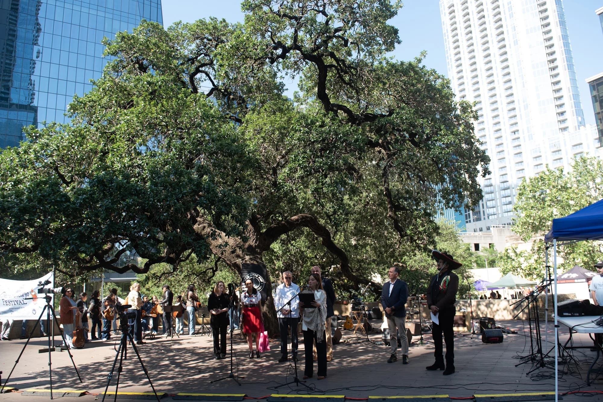 Austin-Saltillo event under the oaks at Republic Square